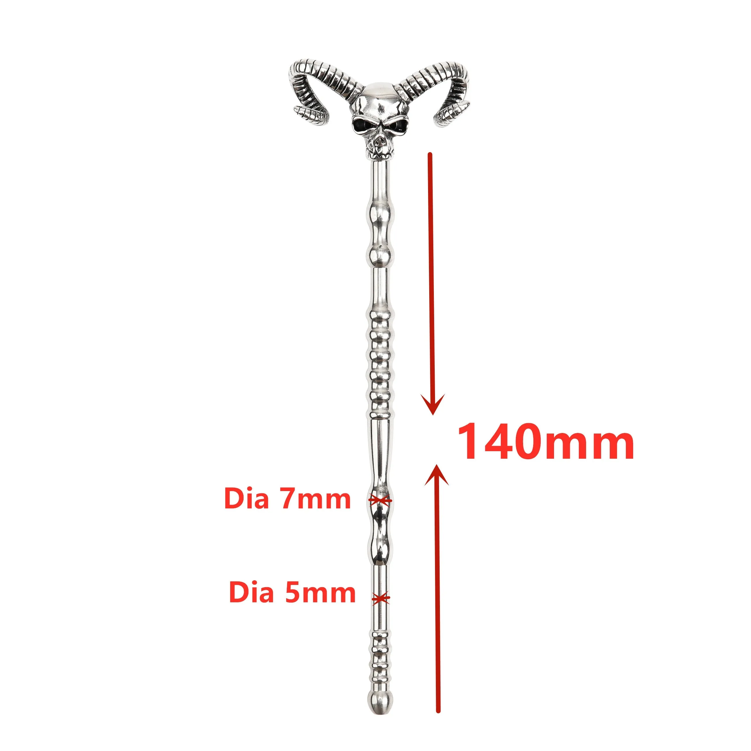 140mm Skull Head Hollow Metal Penis Plug Urethral Sound Sex Toy