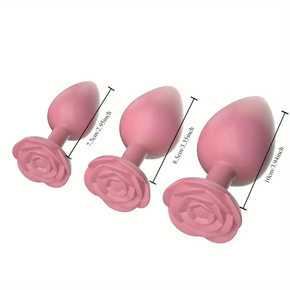 3Pcs Pink Rose Silicone Anal Plugs Rose Sex Toy For Anal Insertation