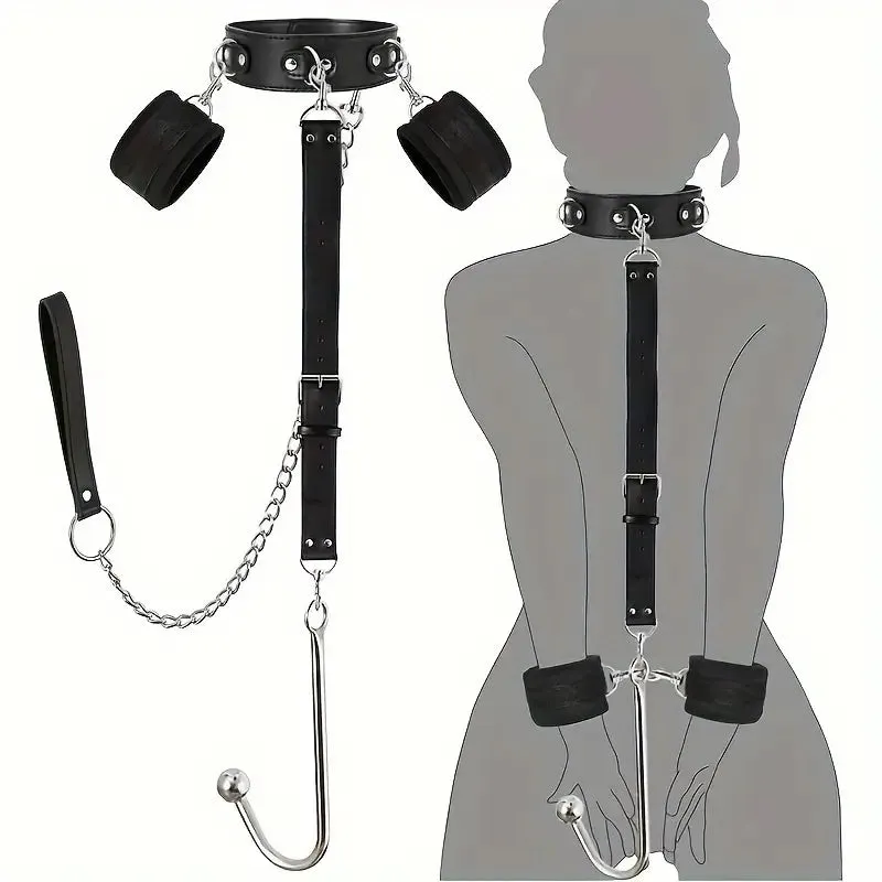 4th Generation Reverse Hand Sex Toy With Traction Chain Black Faux Leather