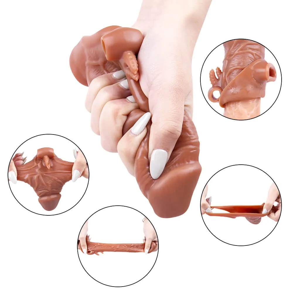 6.69in Realistic Cock Extender Sleeve Vibrating TPE Sex Toy For Men