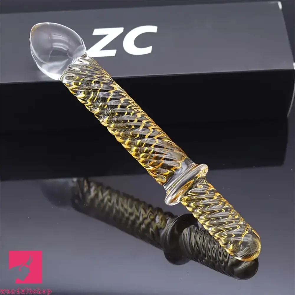 8.7in Golden Pattern Glass Dildo With Handle Sex Toy For Adults