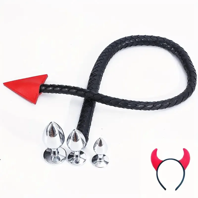 BDSM Whip Compilation Tail With Anal Plug Set Adult Sex Game Whip