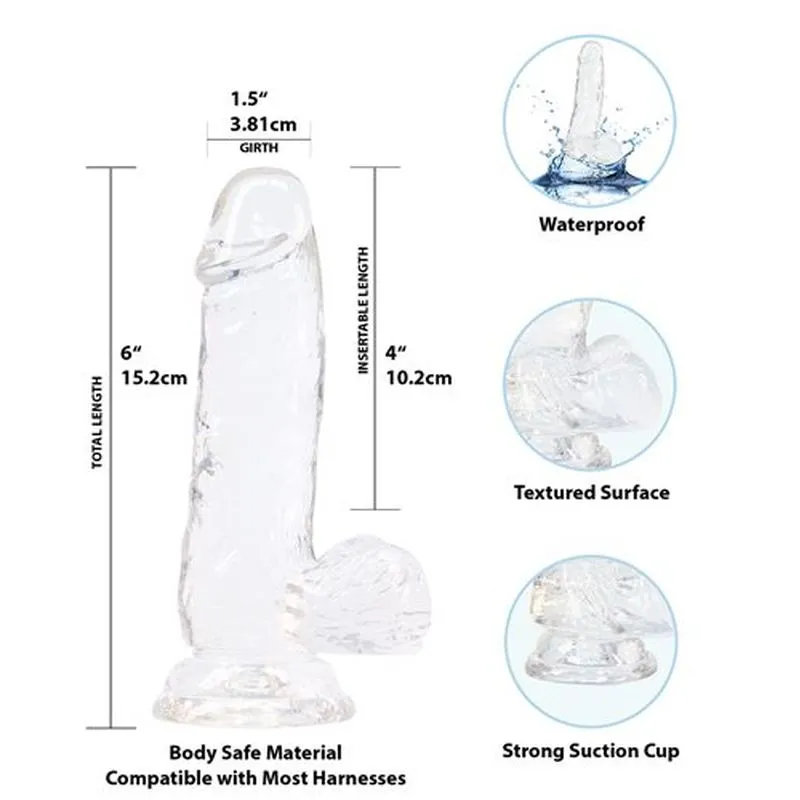 BMS Addiction Crystal 6 Dildo with Balls & Power Bullet Vibrator Dong Sex Toy