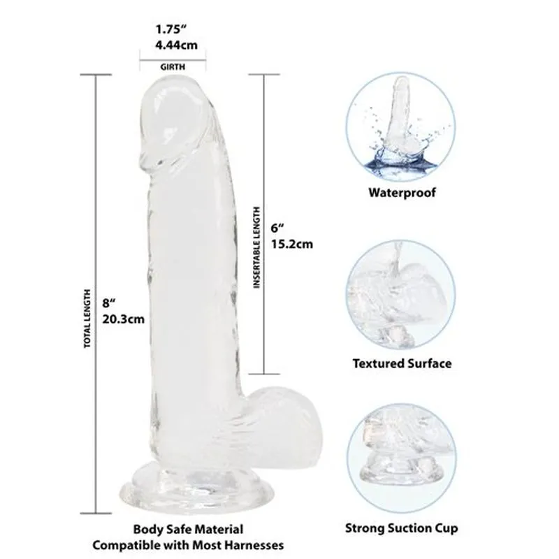 BMS Addiction Crystal 8 Dildo with Balls & Power Bullet Vibrator Dong Sex Toy