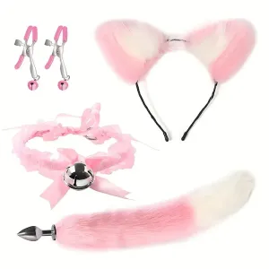 Cat Tail Anal Plug With Nipple Clamps Neck Collar BDSM Anal Sex Toy