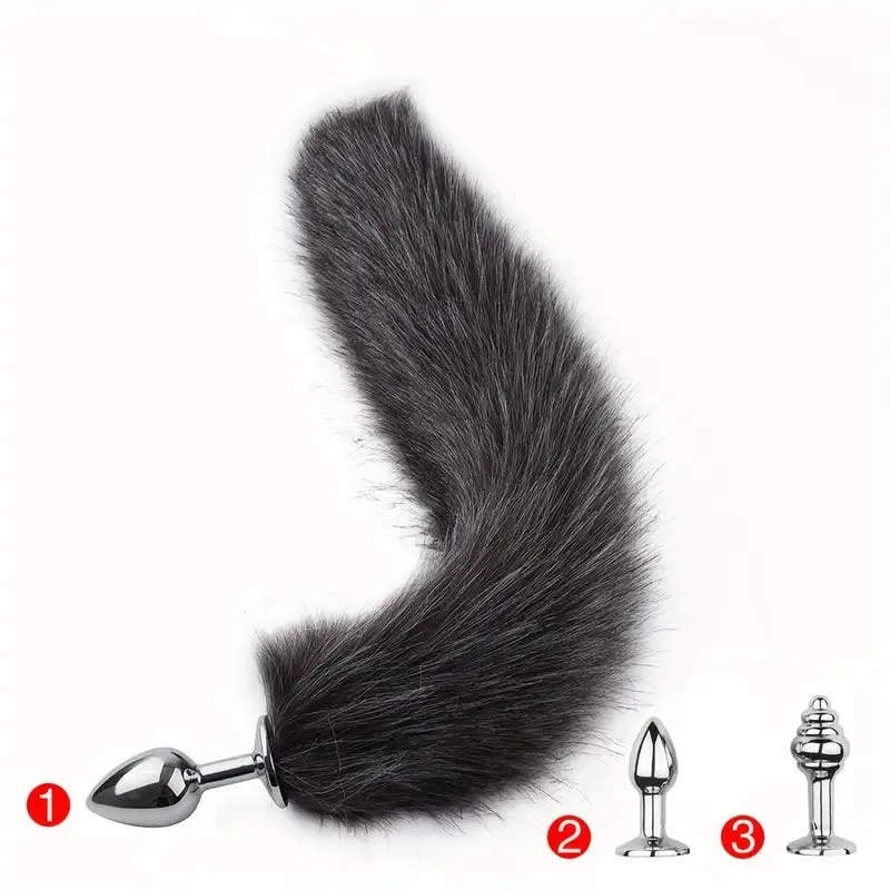 Detachable Faux Fur Fox Tail Metal Anal Plug Role-playing Anal Sex Toy