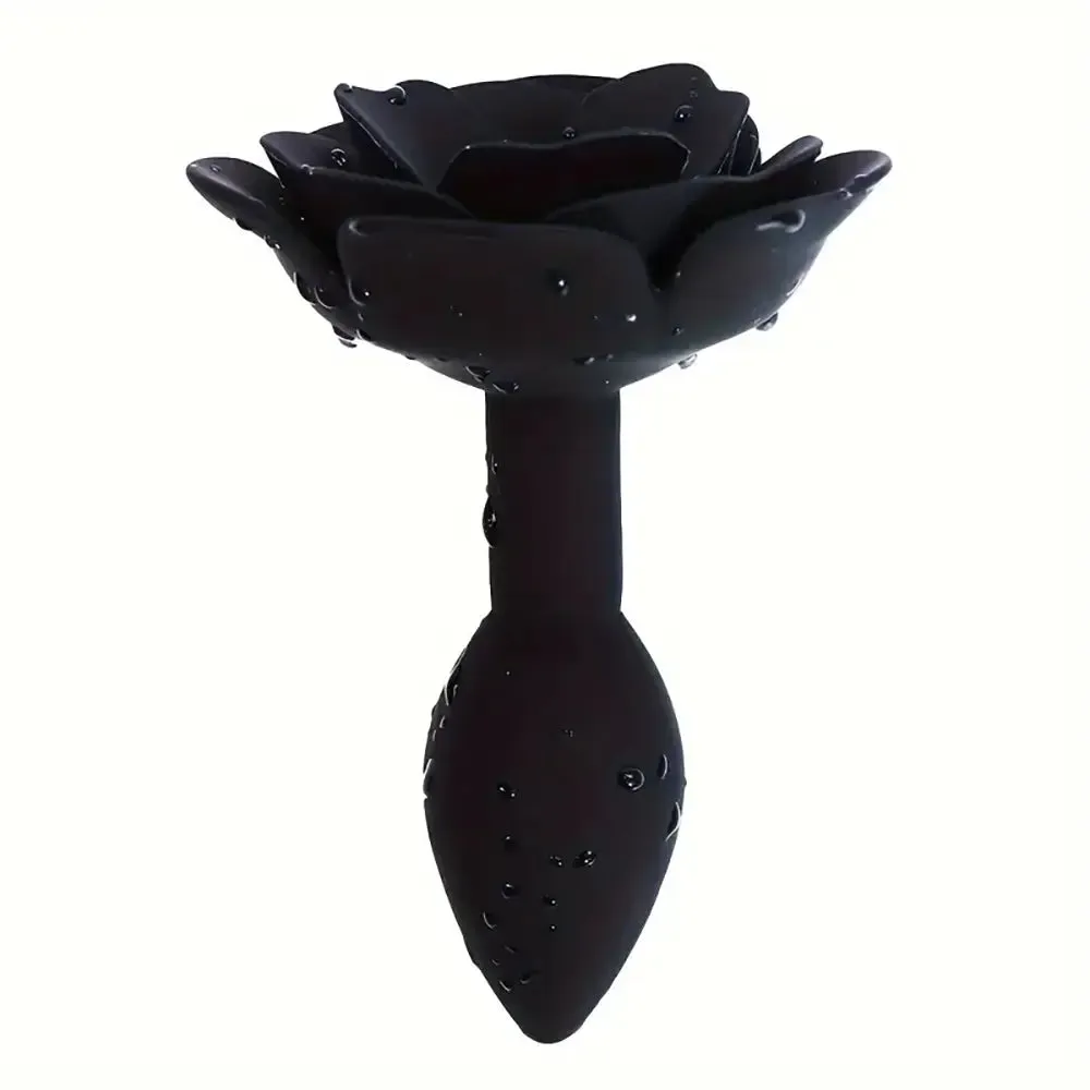 Detachable Waterproof Black Rose Silicone Butt Plug Adult Sex Toy