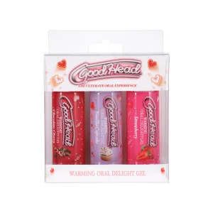 GoodHead Warming Oral Delight Gel Strawberry. Vanilla Cupcake. Chocolate Cherry 3-pack 2 oz.