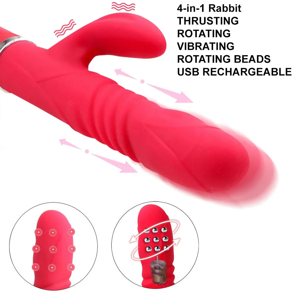Libo Thrusting Rotating G-Spot Rabbit Vibrator Rechargeable Dildo Pink