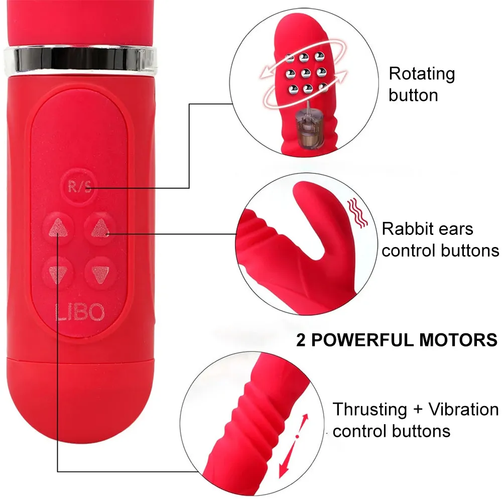 Libo Thrusting Rotating G-Spot Rabbit Vibrator Rechargeable Dildo Pink