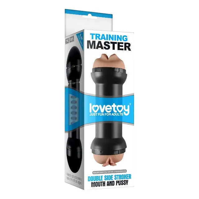 Masturbator dublu LOVETOY Double Side Stroker. simulare vaginală și orală realistă. lungime 22 cm. negru