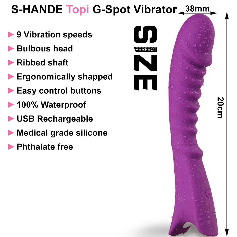 NEW S-Hande TOPI Luxury G-Spot Vibrator Ribbed USB Vibrating Dildo Sex Toy