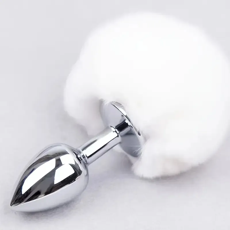 Rabbit Tail Metal Hairball Female Back Court Butt Plug Anal Sex Toy