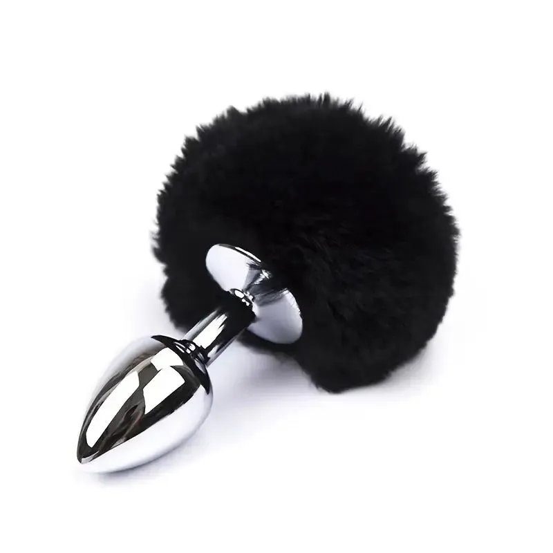 Rabbit Tail Metal Hairball Female Back Court Butt Plug Anal Sex Toy