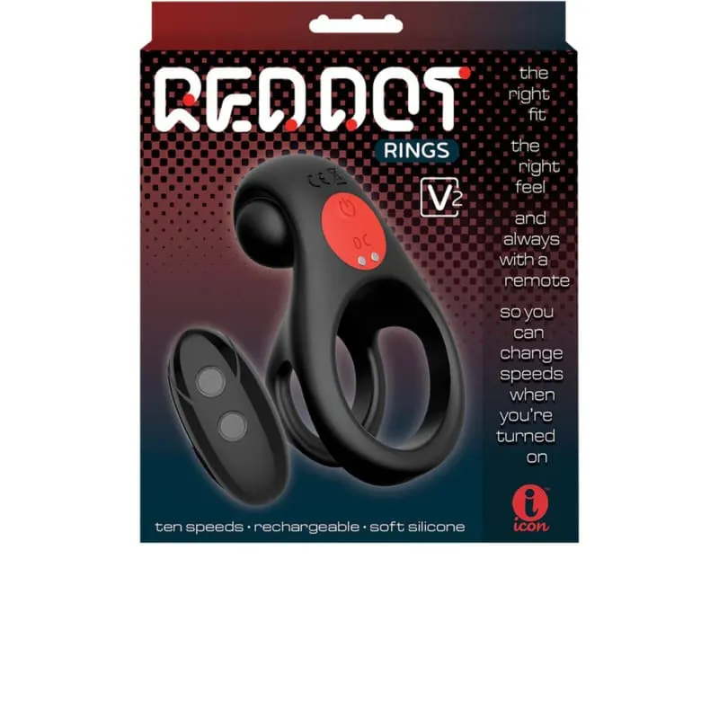 Red Dot Vibrating Cock Ring V2 With Remote - Black/red