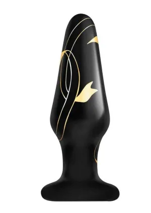 Secret Kisses 4' Handblown Glass Plug - Black/Gold