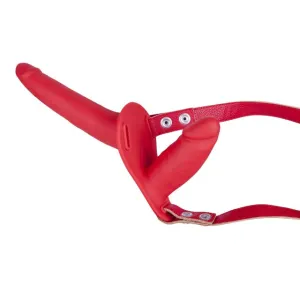 Strap-on dublu NMC Sex Companion. cu ham reglabil. cu 2 dildo-uri de lungimi 10 și 17 cm. culoare roșu