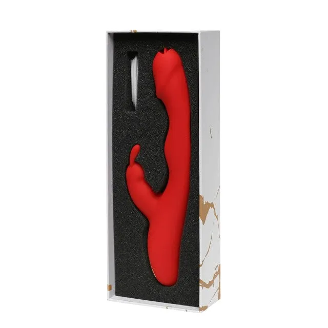 Vibrator rabbit ROUGE VELVET Ombra. cu funcții de simulare sex oral și tapping. 10 funcții de vibrații ultra-puternice. roșu